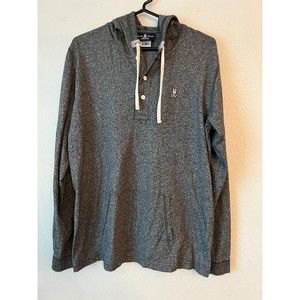 Psycho Bunny Mens Size 6 Large Hoodie Pullover Henley Long Sleeve Gray Pocket